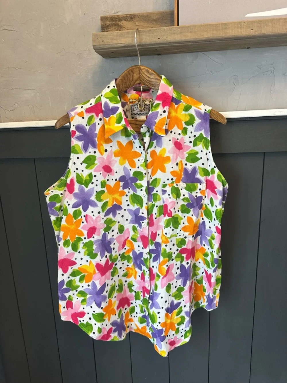 Vintage Colorful 100% Cotton Multicolor Floral Plus SIze Button-Up Top sz 18/20 - Picture 1 of 10